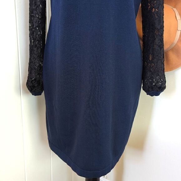 Diane Von Furstenberg Kivel Lace Silk Dress in Marine Blue Black, sz M EUC - Picture 11 of 14